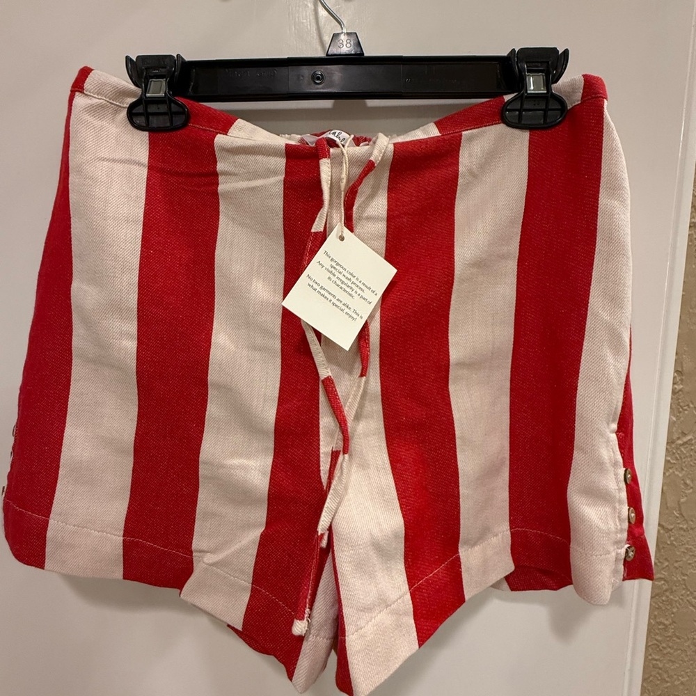 Red & Cream Striped Women’s Drawstring Shorts